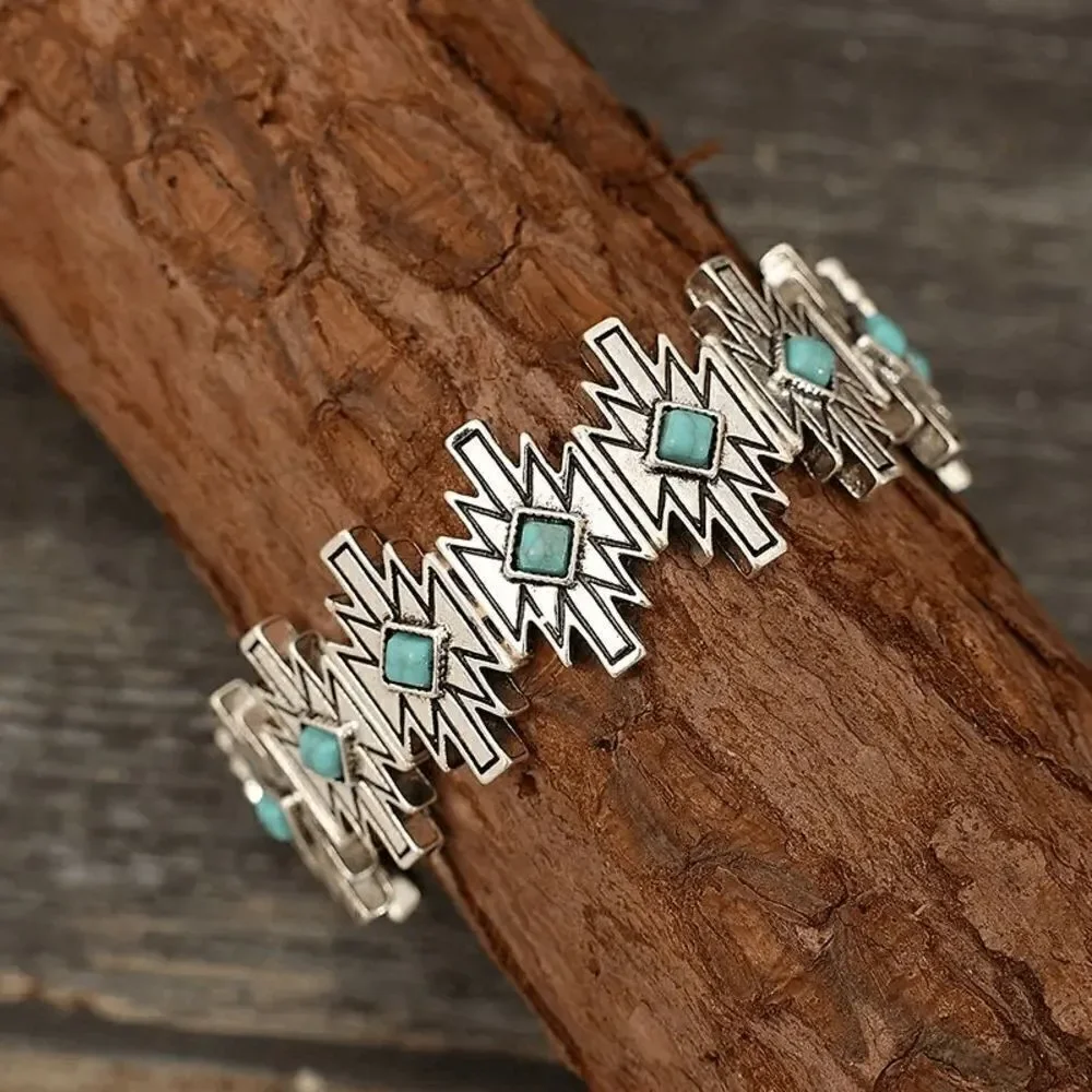 Western Boho Turquoise Cross Stretch Bracelet